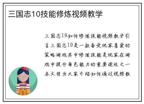 三国志10技能修炼视频教学