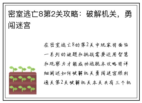 密室逃亡8第2关攻略：破解机关，勇闯迷宫